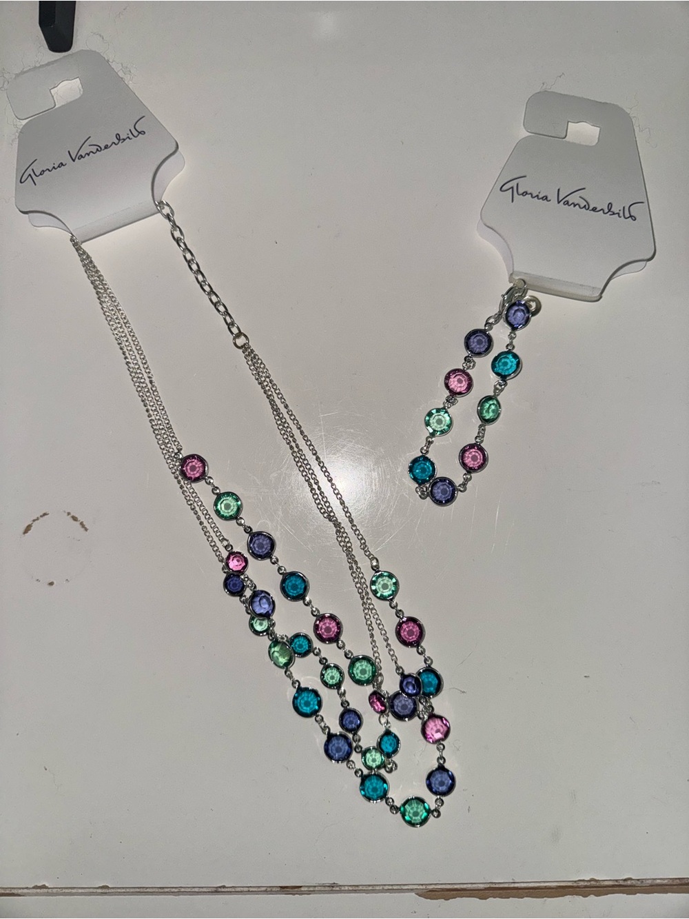 Gloria Vanderbilt Silver-Tone Multicolor Crystal Layered Necklace and Bracelet